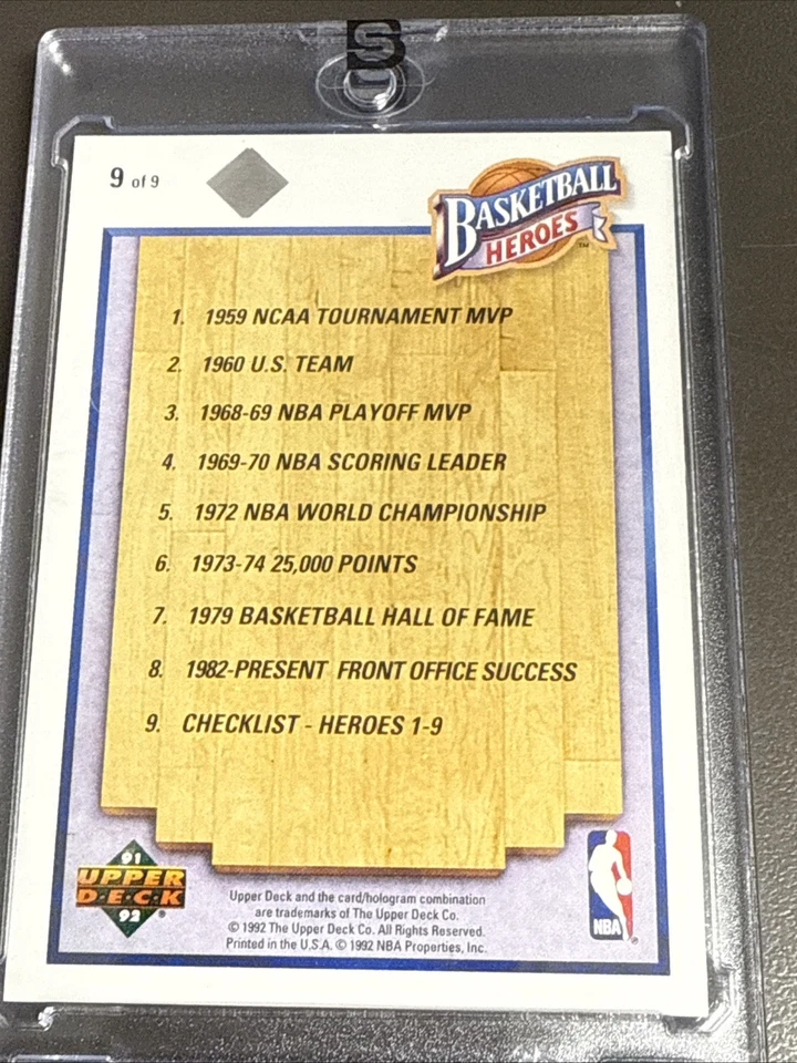 1991-92 UD Jerry West Basketball Heroes #9 On-Card Autograph 707/2500 Lakers HOF - Image 3 of 3