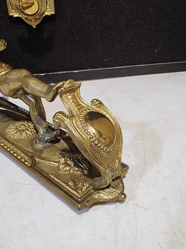 Pair SIGNED Wall Mount Sconces Candle Holders Putti Cherub Angels Brass - Picture 8 of 13