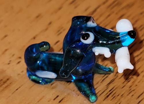 Vintage Blown Glass Blue Dog With Bone Home Office Decoration Collectible - Picture 3 of 6
