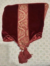 Christmas Mantle Covering Runner 100" Burgandy Velvet Damask Panels Tassels