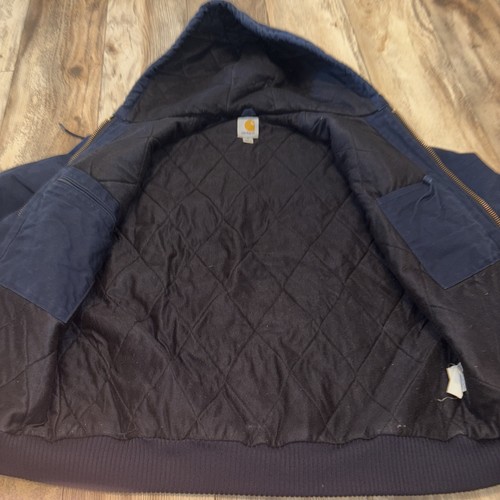 VINTAGE CARHARTT JACKE J140 DNY NAVY DUCK CANVAS KAPUZE STEPP GEFÜTTERT GRÖSSE MEDIUM - Bild 15 von 24