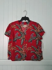 NWT Paradise Found Women's Sz L Red Hawaiian Aloha Shirt Magnum PI Tom Selleck 