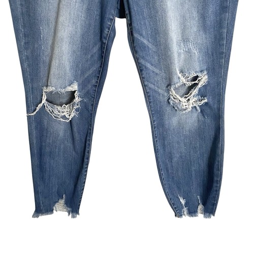 Judy Blue Crop Ankle Blue Denim Jeans Womens 18w Distressed Slim High Rise - Picture 3 of 11