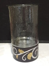 RARE- GG Gracious Goods Inlaid Wood and Metal GLASS CANDLE HURRICANE HOLDER