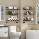 Industrial Pipe Shelf Wall Mounted, Rustic Wood Floating Shelves, 3 Tier Wall Di