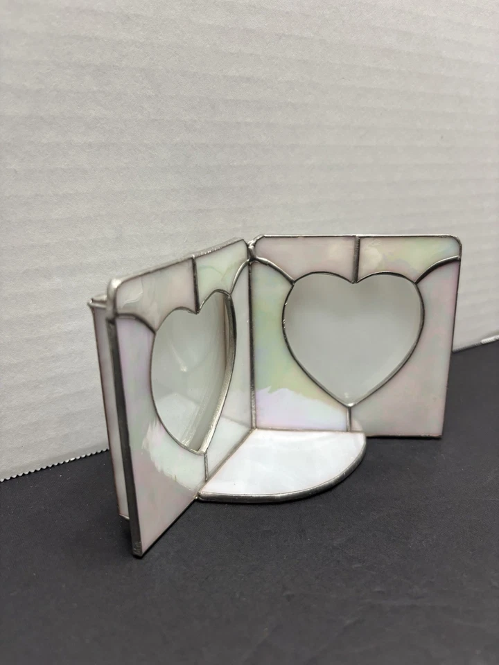 Marco de fotos en forma de corazón de 2 paneles de vitral de madreperla Foto 3 de 4
