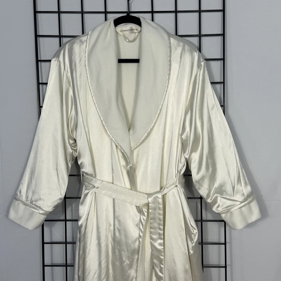 Bata de colección Victoria's Secret para mujer XS/S marfil satinado largo forrado vestido Foto 2 de 4