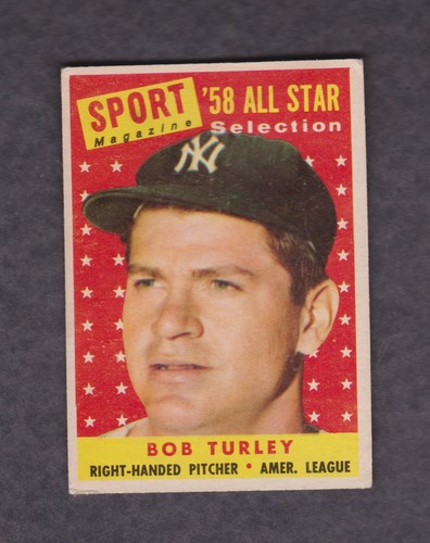 1958 Topps Baseballkarte #493 Bob Turley '58 All-Star Auswahl sehr guter Zustand hohe Nummer