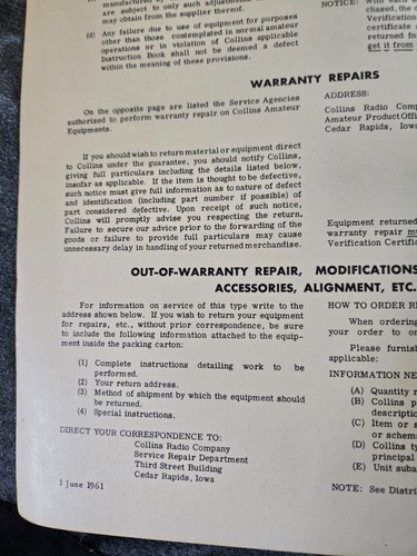 Collins Radio 30S-1 manual - Picture 2 of 3