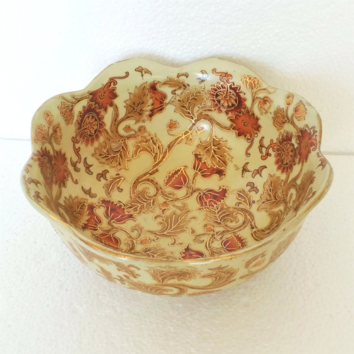 Vintage Bowl Centerpiece Asian Floral Decorative Scalloped Rim Gold Gild Ceramic - Picture 2 of 8