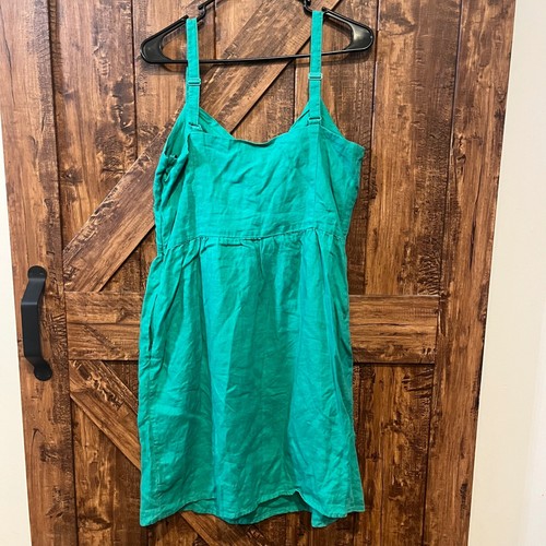 Cynthia Rowley Green Linen Sundress Sleeveless Button Front Dress Size 10 - Picture 4 of 5