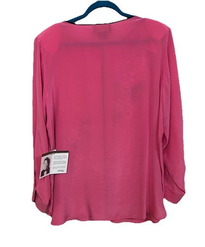 Camicetta vintage nuova con etichette Bob Mackie indossabile arte rosa seta ricamata manica lunga S - Foto 11 di 12