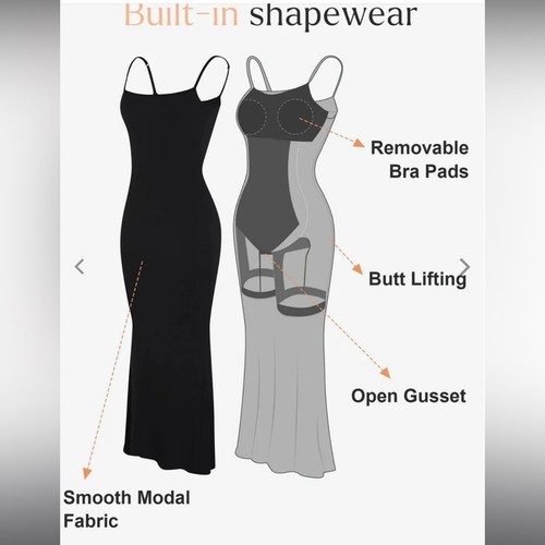 Popilush Mujer Talla M Prendas moldeadoras Suave Modal Esculpido Maxi Vestidos Negro Acolchado - Imagen 2 de 13