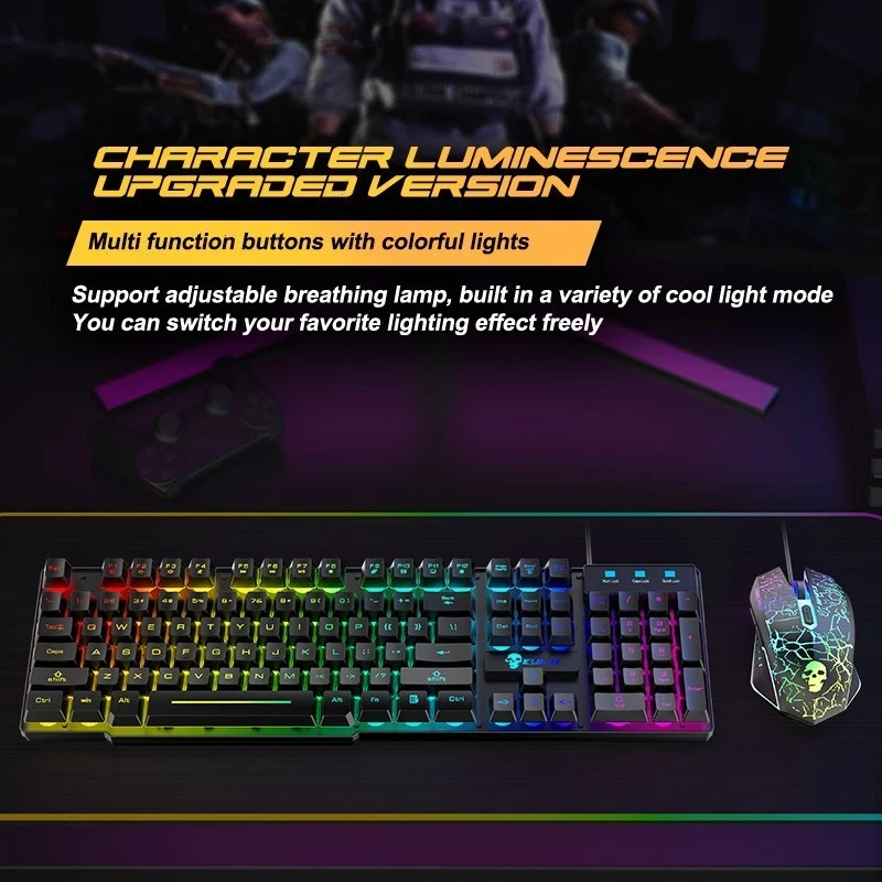KUIYIN T6 104-Key Gaming Keyboard and Mouse Set Rainbow 2400DPI For PC PS4 Xbox - Image 2 of 4