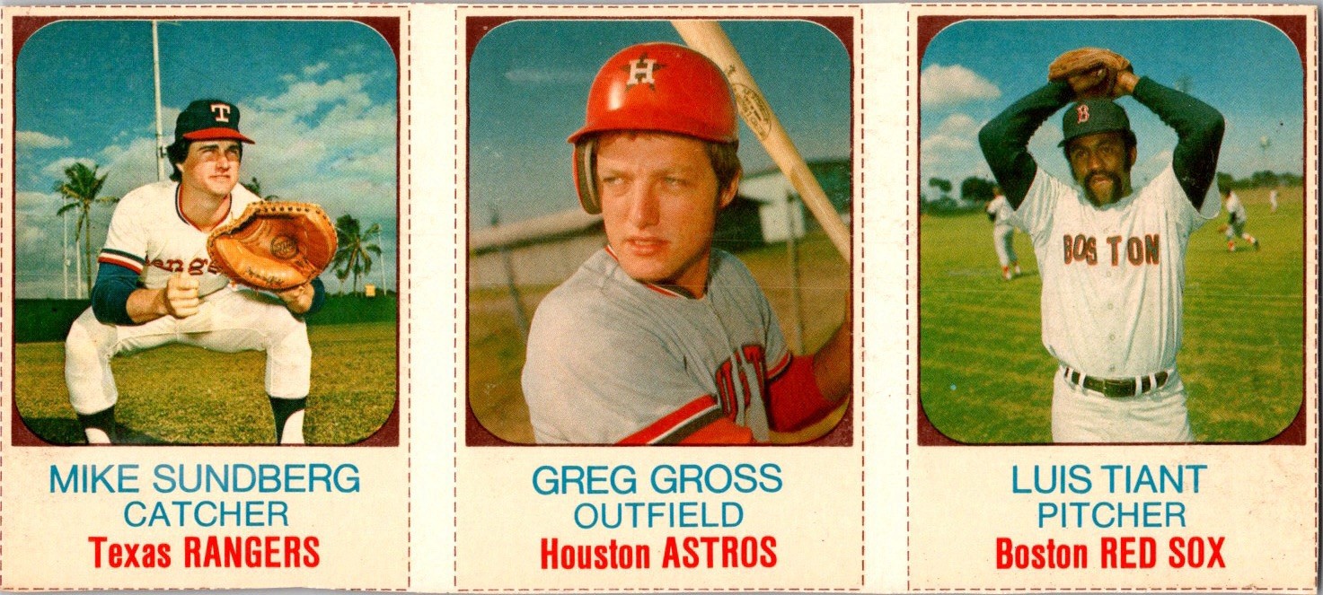 1975 Hostess All-Star Team - Triple Panels Luis Tiant, Jim Sundberg, Greg Gross