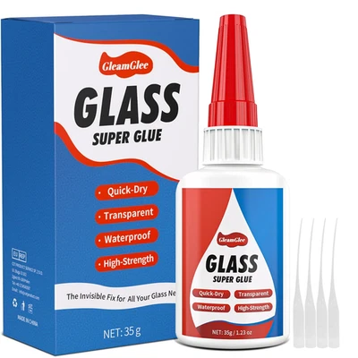 GLEAMGLEE 35G Glass Glue, Instant Ultra Strong Super Glue for Glass - Waterproof, Clear