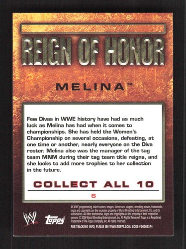 Melina 2009 Topps WWE Reign of Honor #6 - Picture 2 of 3