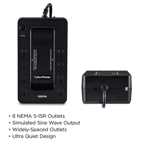 Cyber Power SX550G-R 550VA/330W UPS System,8 Outlets,Black-Cerified Refurbished - Picture 6 of 7