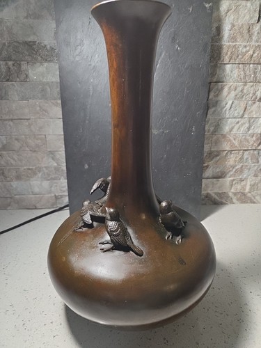 Antique Meiji Large Bronze Vase With Birds - Picture 10 of 21
