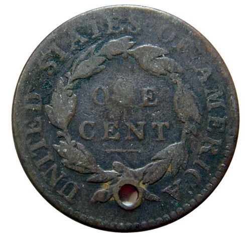 Large cent/penny 1819/8 counterstamp J.B. holed - Picture 2 of 3