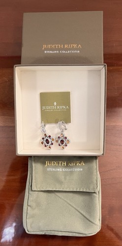 JUDITH RIPKA STERLING SILVER Multi Gem RED CORUNDUM & CITRINE DROP EARRINGS - Picture 3 of 5