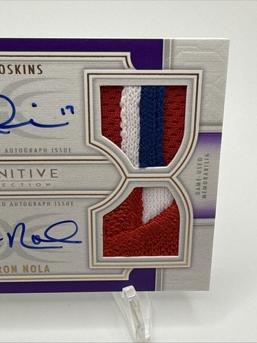 2020 TOPPS DEFINITIVE RHYS HOSKINS AARON NOLA GAME USED PATCH AUTO CARD /10 SSP - Picture 3 of 5
