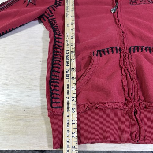 Sinful By Affliction Damen M Gothic Engel Kreuz Full Zip Y2K Rot Hoodie Naht - Bild 6 von 10