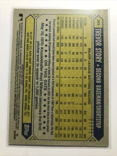 Trevor Story 2022 Topps Baseball Card #269 RETRO ‘87 TOPPS RED BORDER REDSOX /75 - Picture 2 of 2