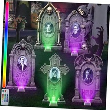 21.65 Inch Halloween Tombstones 3D Changing Face, 5 Pack, Ghost Style