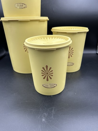 VINTAGE TUPPERWARE gelb 8tlg Set Stapelkanister 4 Kanister alle mit Deckel - Bild 7 von 11