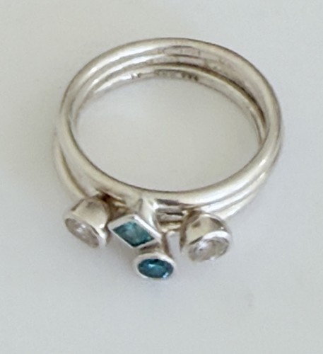 Vintage Dänemark HHN Sterlingsilber Vorsteckringe Blautopas Ringgröße 8,5 - Bild 3 von 20