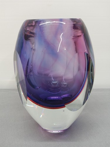 Vintage Murano Sommerso MCM Art Glass Purple Blue Faceted Vase 5.5" - Picture 9 of 14