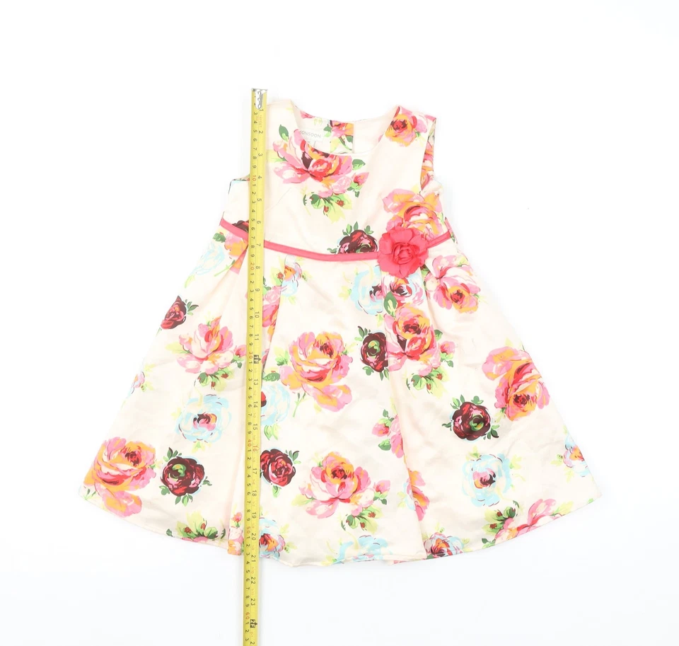 Vestido Monzón Niñas Beige Floral Sin Mangas Ajuste y Acampanado 12-18 Meses Foto 2 de 4