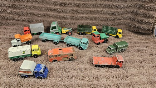 Vtg Lesney England 1960s Lot Of 13 Used DieCast Trucks, Trailers, Equipment PICS - Picture 1 of 18
