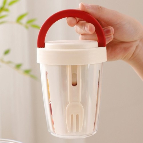 Cylindrical Shape Plastic Fruit Cup with Fork Portable Lunch Box Fruit Storage - Picture 5 of 16