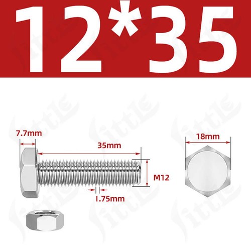 304 Edelstahl Sechskantschrauben mit Muttern M3/M4/M5/M6/M8/M10/M12/M14/M16 Schraubensatz A2-70 - Bild 172 von 247