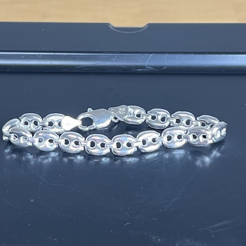 BRACCIALE VINTAGE ARGENTO STERLING 925 SOFFIATO MARINAIO ANCORA MAGLIA ITALIA leggi - Foto 22 di 24