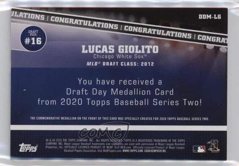 2020 Topps Draft Day Medallions Lucas Giolito #DDM-LG - Image 2 of 2