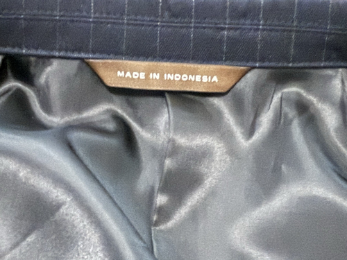 Merona 44R 2PC Suit Blazer Men Pants 36x30 Poly Blend Deep Navy Blue Gray Stripe - Picture 15 of 20