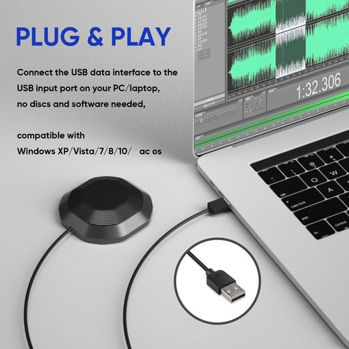Microphone de Conférence USB 360° Omnidirectionnel à Condensateur Ordinateur PC-Microf5916 - Photo 8/8