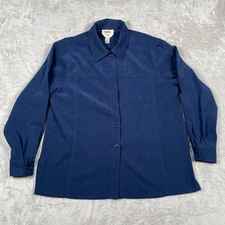Talbots Petites Stretch Navy Blue Button Down Shirt Top Womens Small