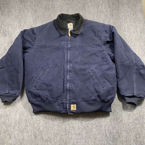 Vintage Carhartt J14 MDT Santa Fe Men's Navy Quilted Zip Canvas Coat Size 2XL - Picture 2 of 9