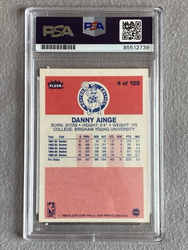 BOSTON CELTICS- DANNY AINGE AUTOGRAPH 1986 FLEER RC ROOKIE CARD #4 PSA SLAB 739 - Picture 2 of 2