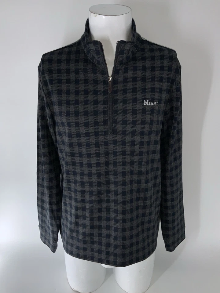 Miami RedHawks Vineyard Vines 1/4 Zip Sweater Men’s M Navy Gray Check YGI O5-116 - Image 2 of 4