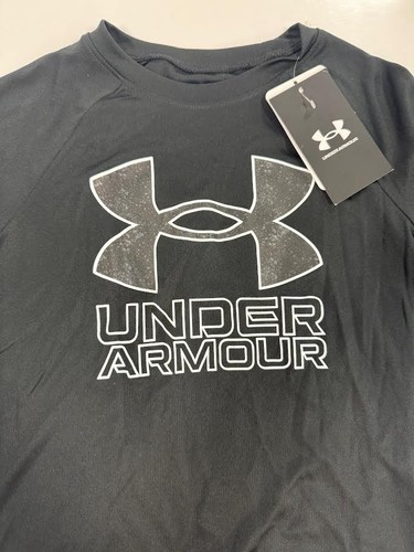 UNDER ARMOUR ' BOYS ' TECH HYBRID SHORT SLEEVE SHIRT ' BLACK ' YOUTH EXTRA SMALL - Picture 2 of 2