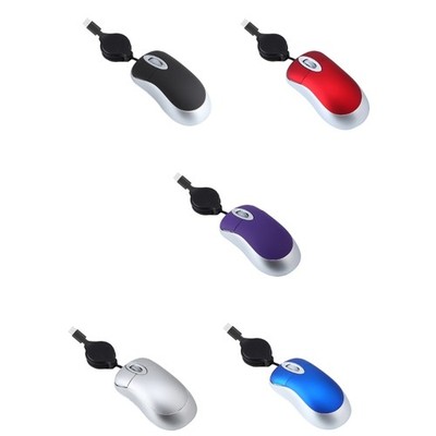 Corded Mouse USB C Retractable Cable Small Mouse 1000DPI Optical Basic Mouse