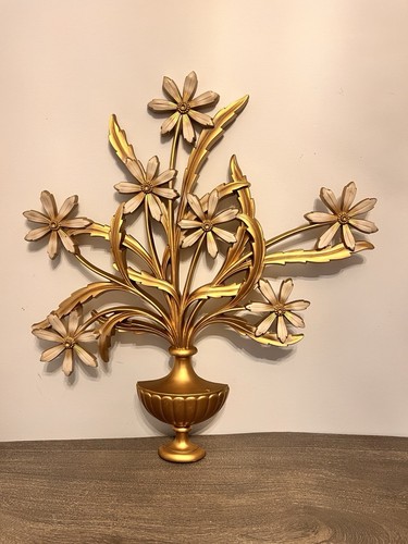 Vintage Syroco Wall Hanging Flowers In Urn Mid Century Modern 1962 Hollywood - Picture 3 of 20