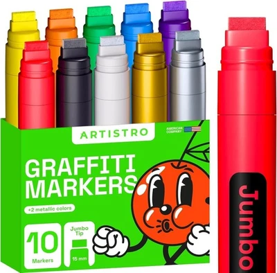 Artistro 10 Multicolor Jumbo Markers Drawing Set Acrylic Marker Pens with 15mm