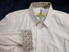 ROBERT GRAHAM White on White Paisley Mens Flip Cuff Shirt Size Large