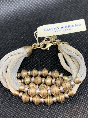 LUCKY BRAND Two-Tone Beads & Ivory White Leather Multi-Strand Bracelet NWT $45 - Picture 4 of 12
